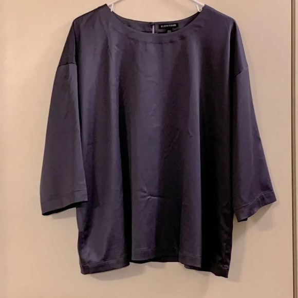EILEEN FISHER NWOT Ballet Neck Box Top‎ in Navy - Picture 2 of 9